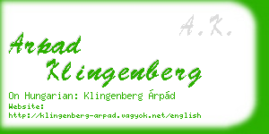 arpad klingenberg business card
